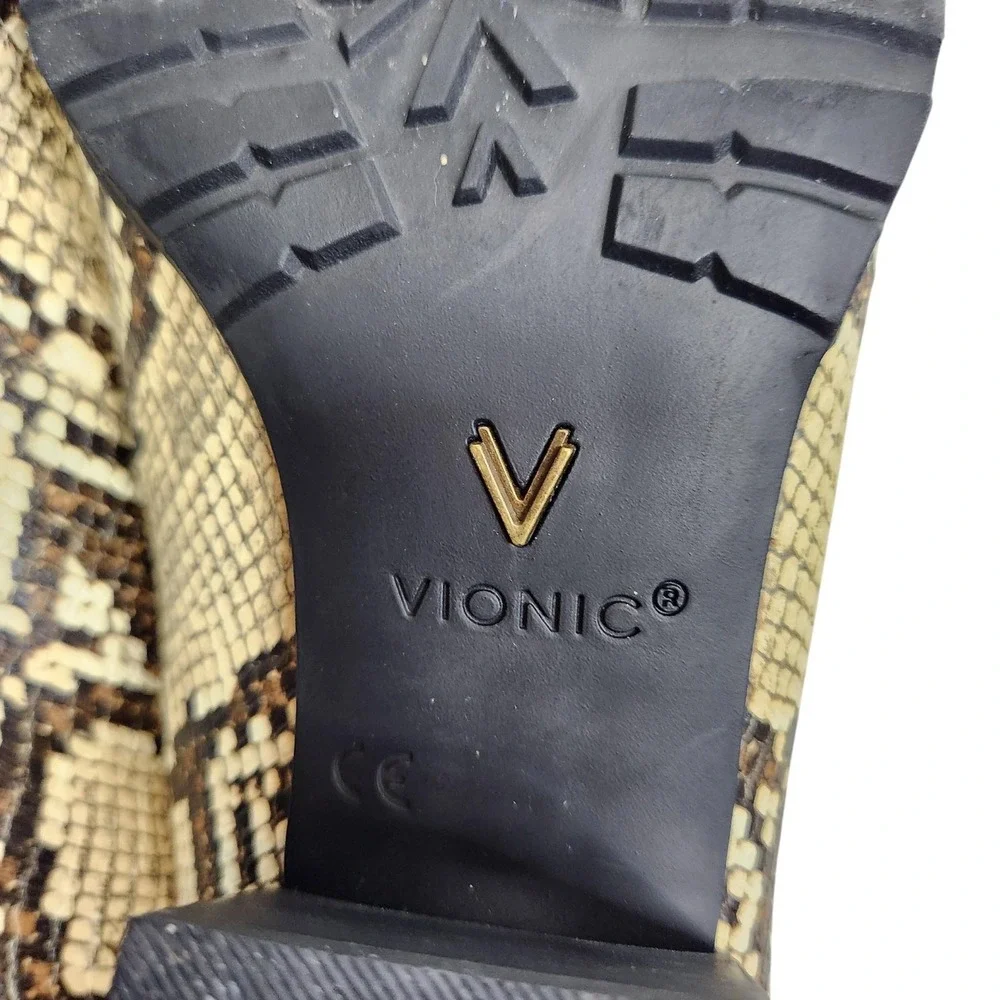 VIONIC Belmont Boots Womens 10 W Beige Snake Print Chelsea Ankle Booties